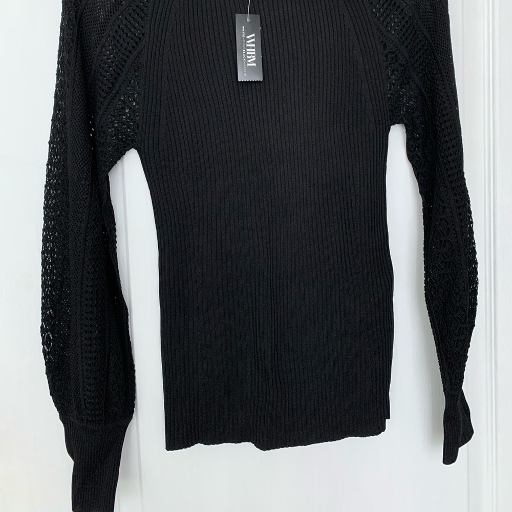 White House Black Market Womens Black Novelty Stitch Long Sleeve Blouse